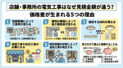 店舗・事務所の電気工事はなぜ見積金額が違う？価格差が生まれる5つの理由